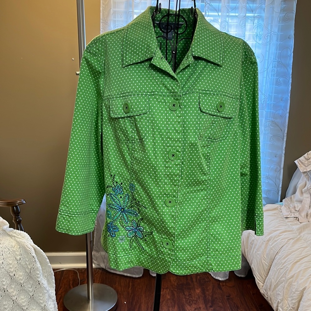 Green polka dot Spring Jacket.